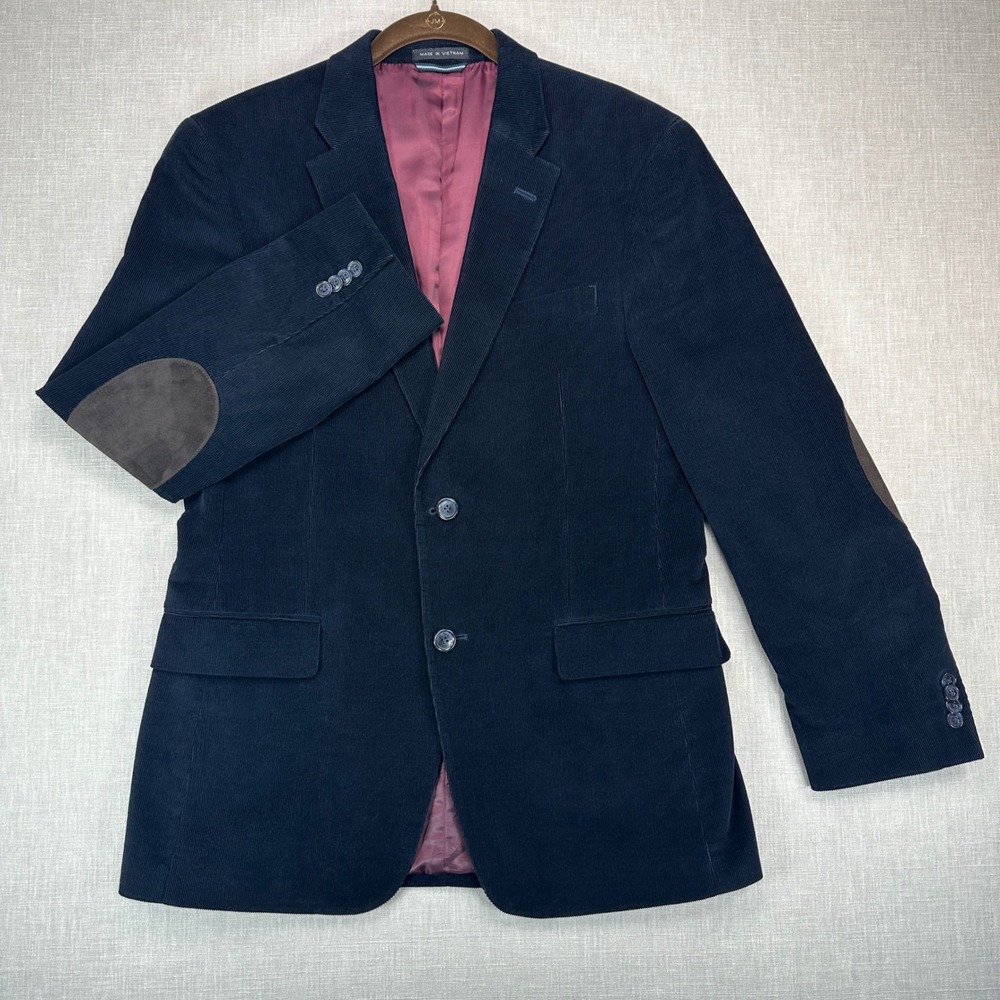 Tommy Hilfiger Blazer Mens 38R Navy Corduroy Elbow Patches EUC